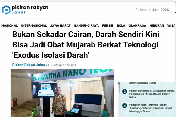 Screenshot liputan Pikiran Rakyat Jabar - Teknologi Exodus Isolasi Darah