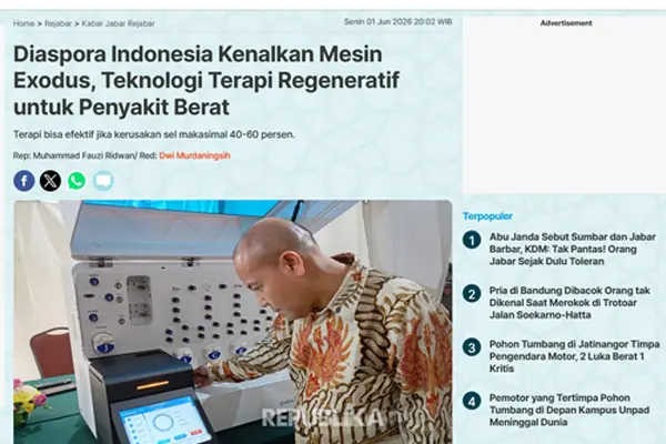 Screenshot liputan Republika.co.id - Mesin Exodus, Teknologi Terapi Regeneratif